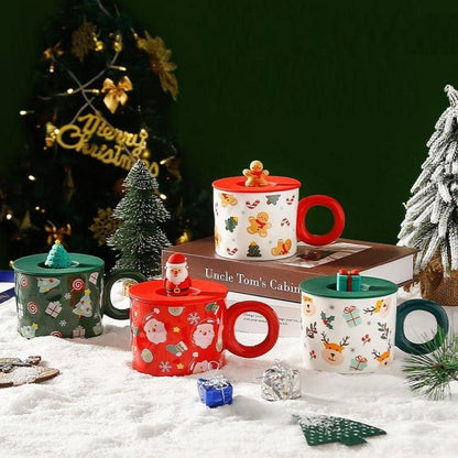 Weihnachtstasse Keramik 420ml Kaffeetasse mit Deckel für