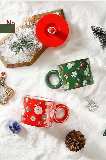 Weihnachtstasse Weihnachtsbecher Kaffeetasse mit Deckel 420ml