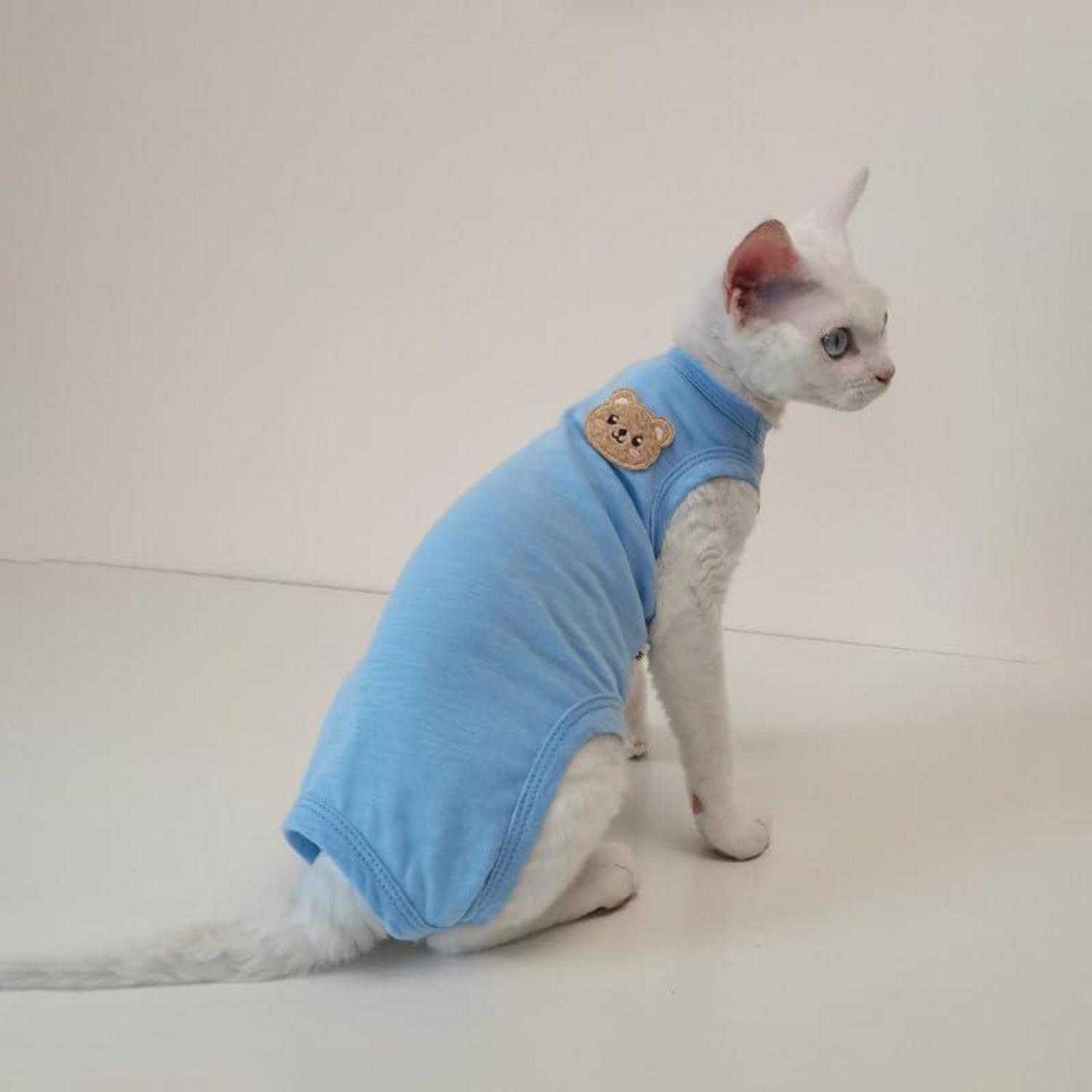 Katzenbody nach OP Sphynx Katzen Kleidung Dehnbare Kastrationsbody Blau M