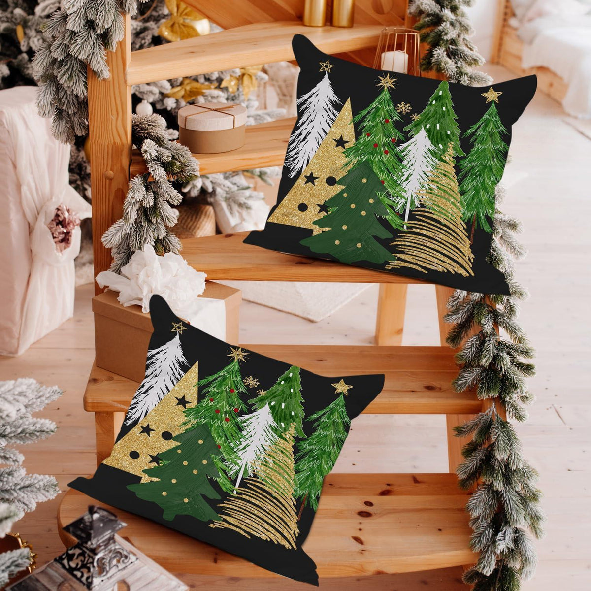 Weihnachtliche Kissenbezüge 60x60 cm - 2er Set mit Weihnachtsbaum
