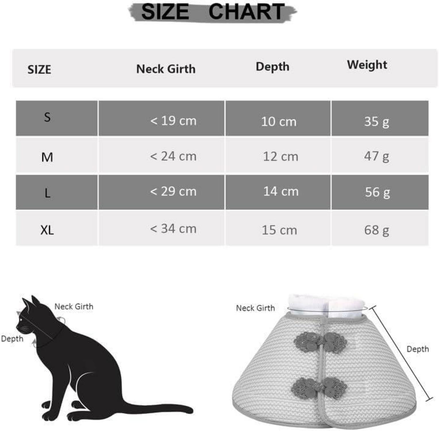 Katzen Halskrause Weich Leichtgewicht Leckschutz Grau M