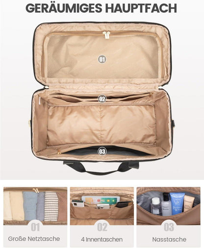 Leichte Damen Reisetasche mit Schuhtasche, Beige, Handgepäck Weekender