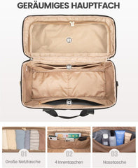 Leichte Damen Reisetasche mit Schuhtasche, Beige, Handgepäck Weekender