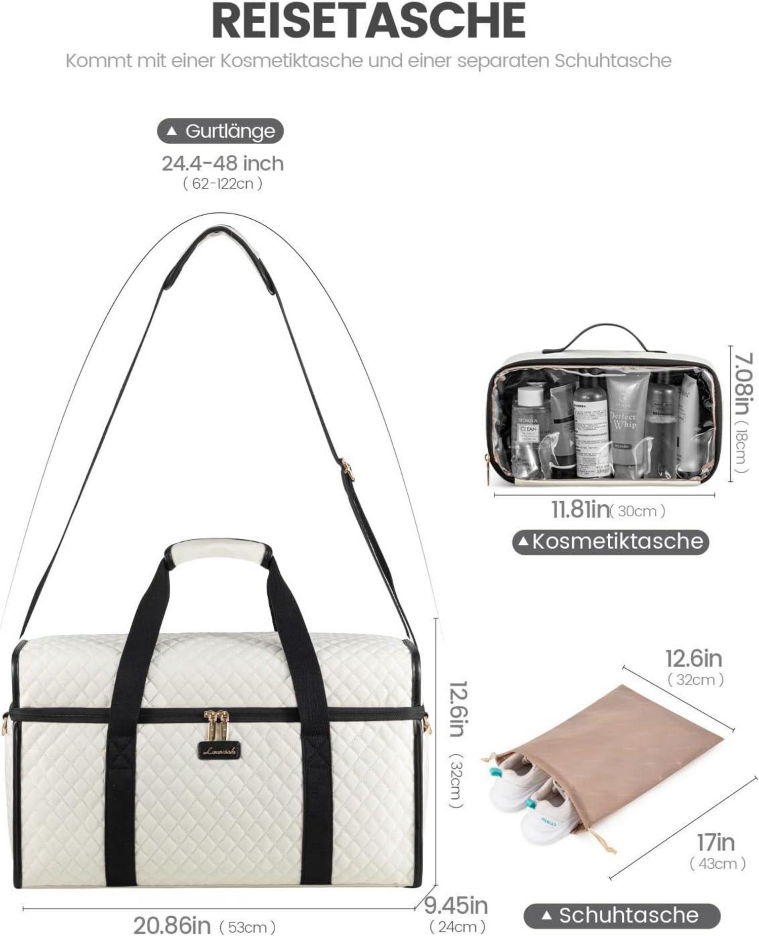 Große LOVEVOOK Reisetasche Weekender Damen Beige Handgepäck Duffle Bag