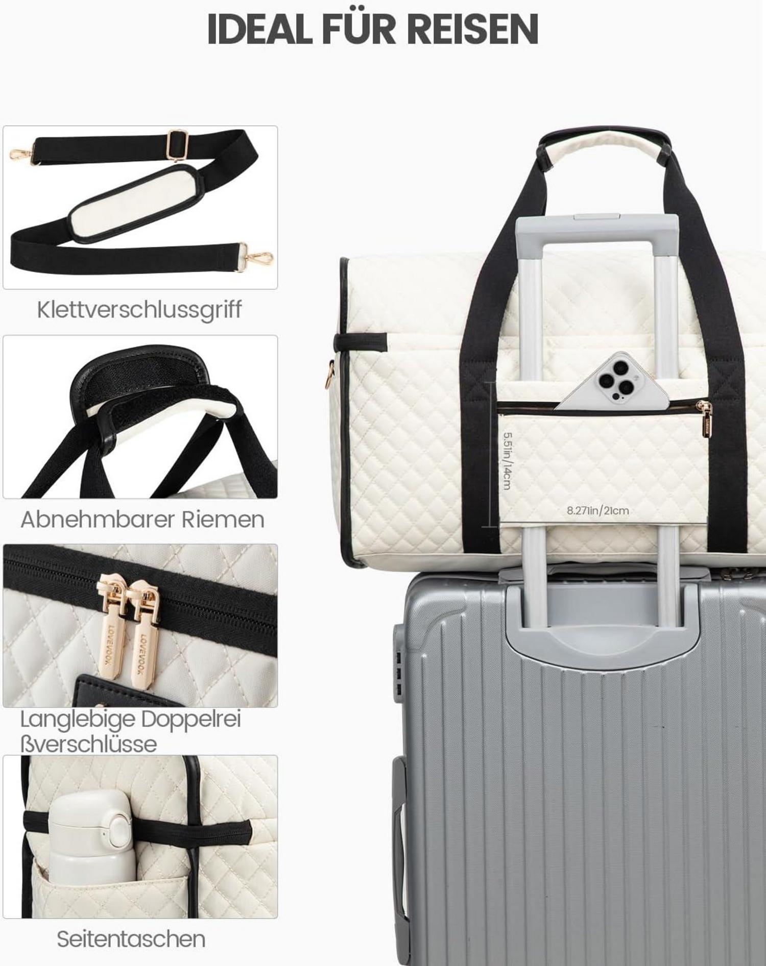 Reisetasche Weekender Damen Groß Beige Handgepäck Sporttasche