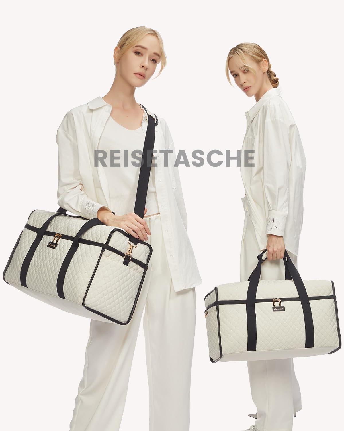Leichte Damen Reisetasche mit Schuhtasche, Beige, Handgepäck Weekender