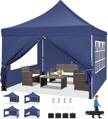 Faltpavillon 3x3m Wasserdicht Stabil mit 4 Seitenwänden Sandsack