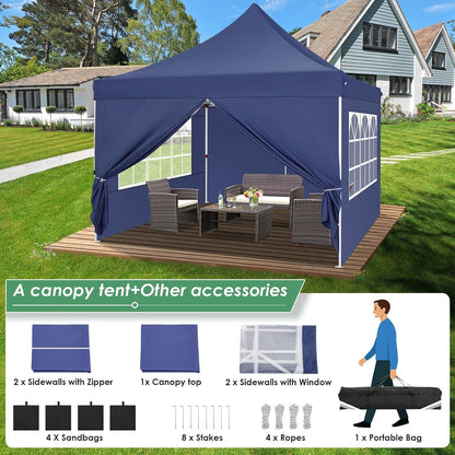 Faltpavillon 3x3m Wasserdicht Stabil mit Seitenwänden Marineblau