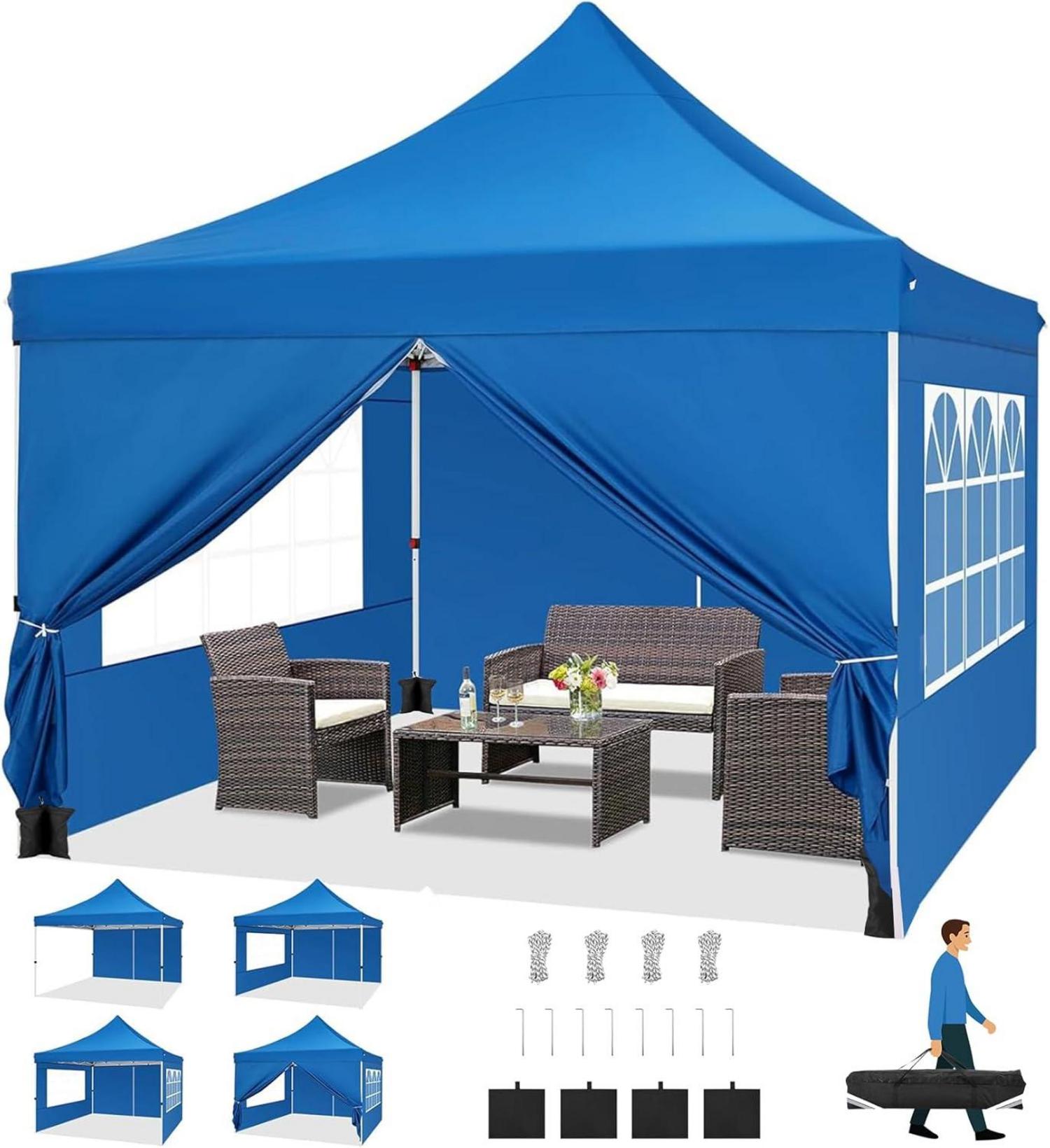 Faltbarer Pavillon 3x3m Wasserdicht Stabil mit 4 Seitenwänden