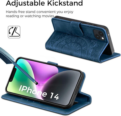 Lederhülle iPhone 14 Flip Wallet Case PU Dunkelblau 6.1 Zoll