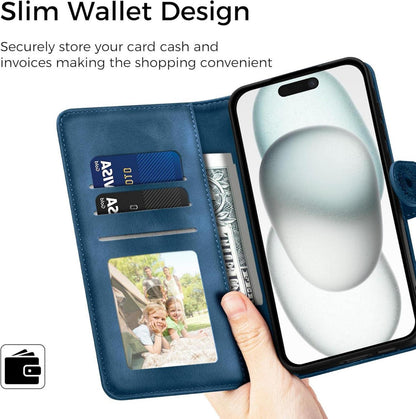Lederhülle iPhone 15 Hülle Wallet Case Kartenfach Ständer