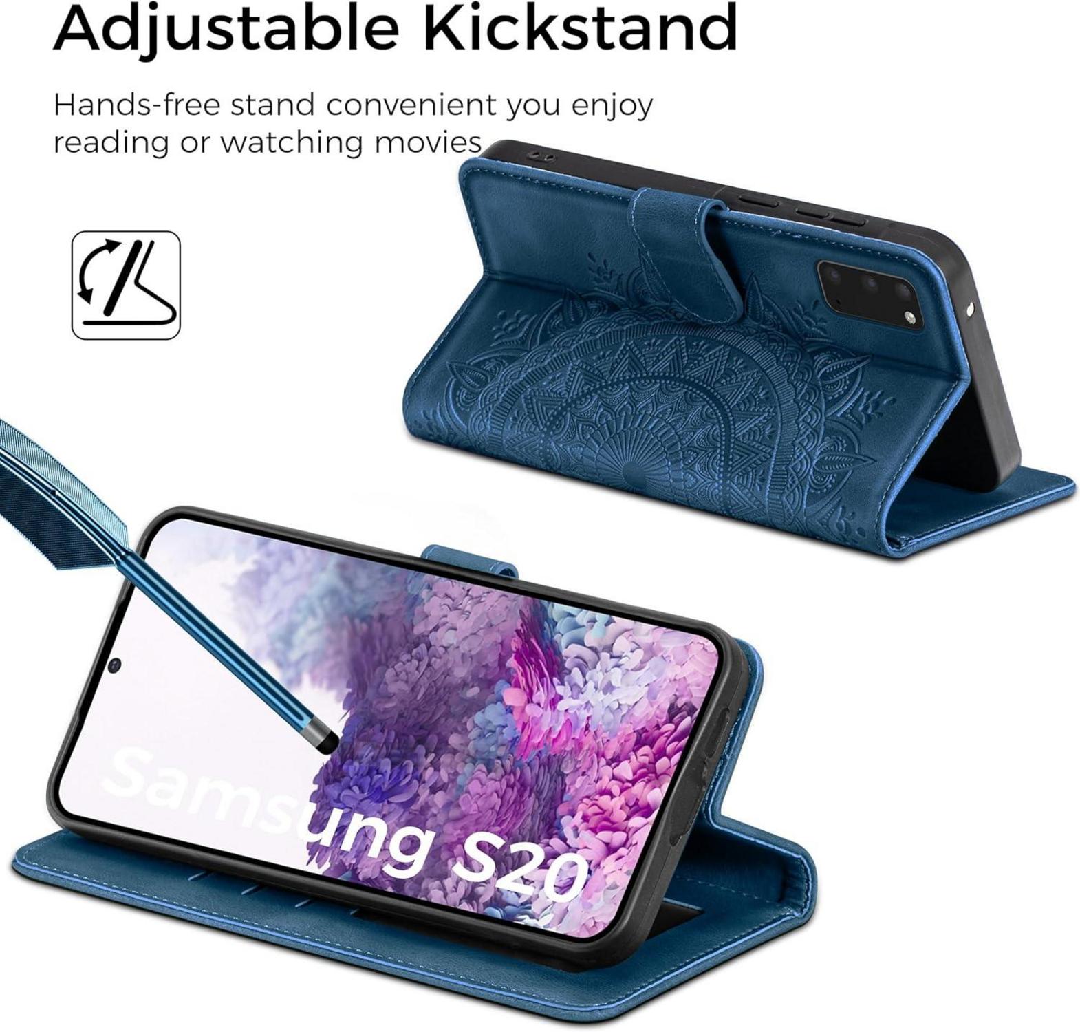 Samsung Galaxy S20 Leder Flip Wallet Hülle Dunkelblau