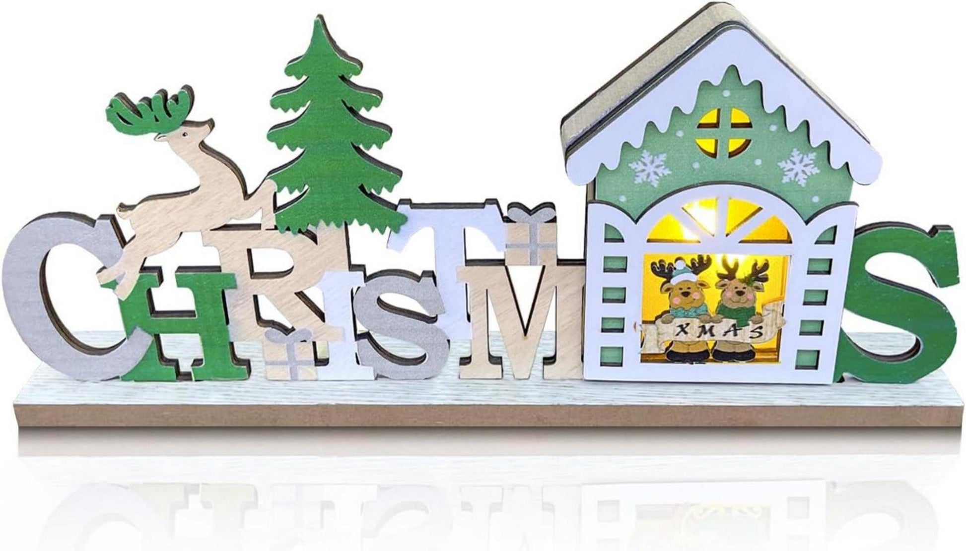 LED Weihnachtsdeko Holz Tischlampe Beleuchtet Weihnachten Innen