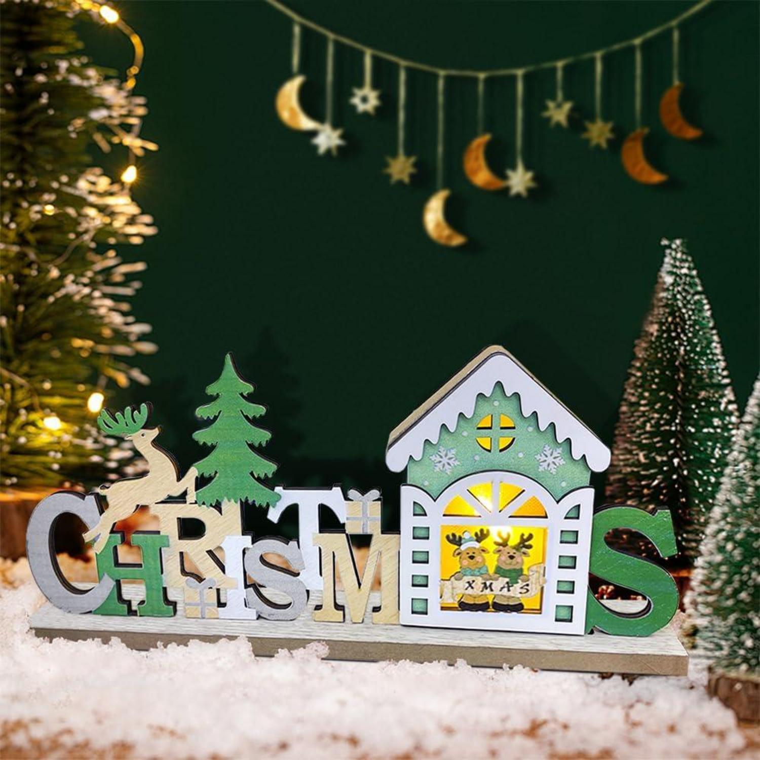 Weihnachtsdeko Tisch Beleuchtet LED Holz Schriftzug