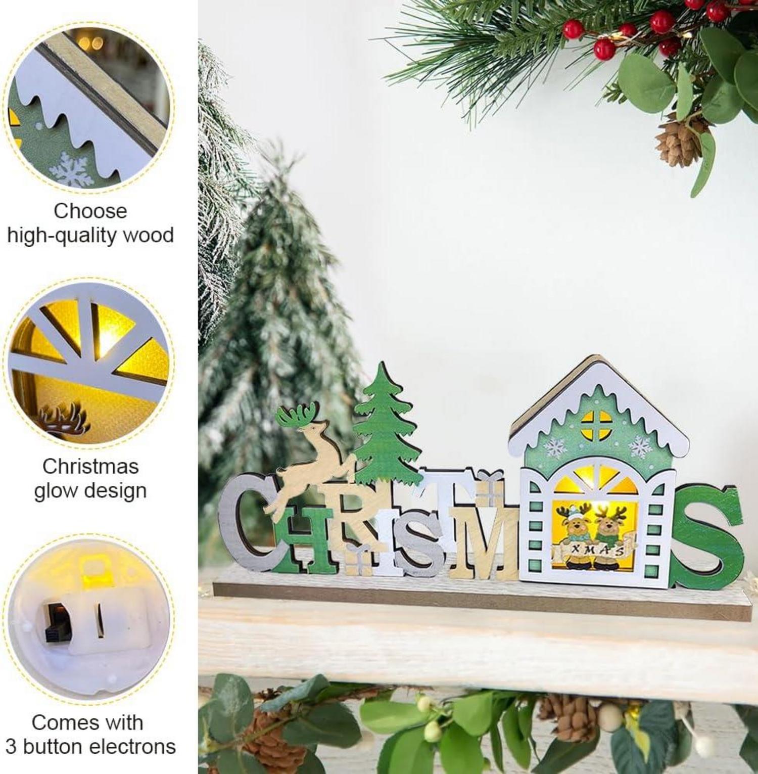 LED Weihnachtsdeko Holz Tischlampe Beleuchtet Winterfest Festliche