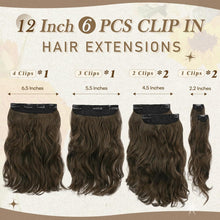Clip-In Haarverlängerungen Braun, 30cm Kurz Welliges 6PCs