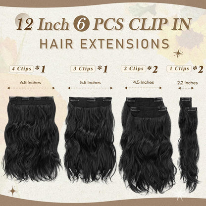 Clip in Haarverlängerungen Schwarz 30 cm 6er Set - Dickes