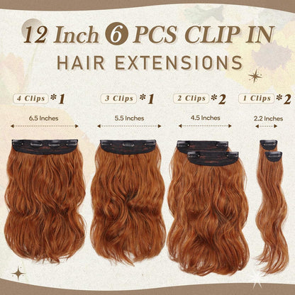 BARSDAR Clip in Haarverlängerungen Ingwer Kupfe 30cm 6PCs