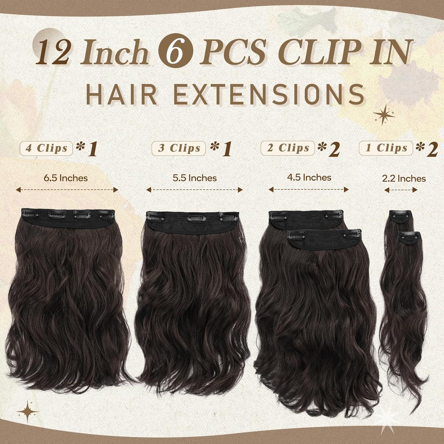 BARSDAR Clip in Extensions 30cm Dunkel Braun 6PCs