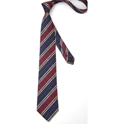 Herren Krawatte & Einstecktuch Set Gestreift Marineblau/Burgundy