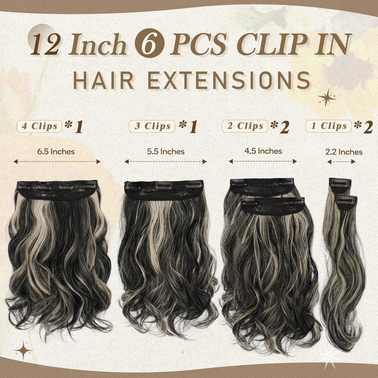 BARSDAR Clip in Haarverlängerungen 30cm Wellige Schwarz