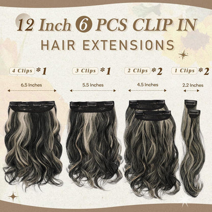 BARSDAR Clip in Haarverlängerungen 30cm Wellige Schwarz