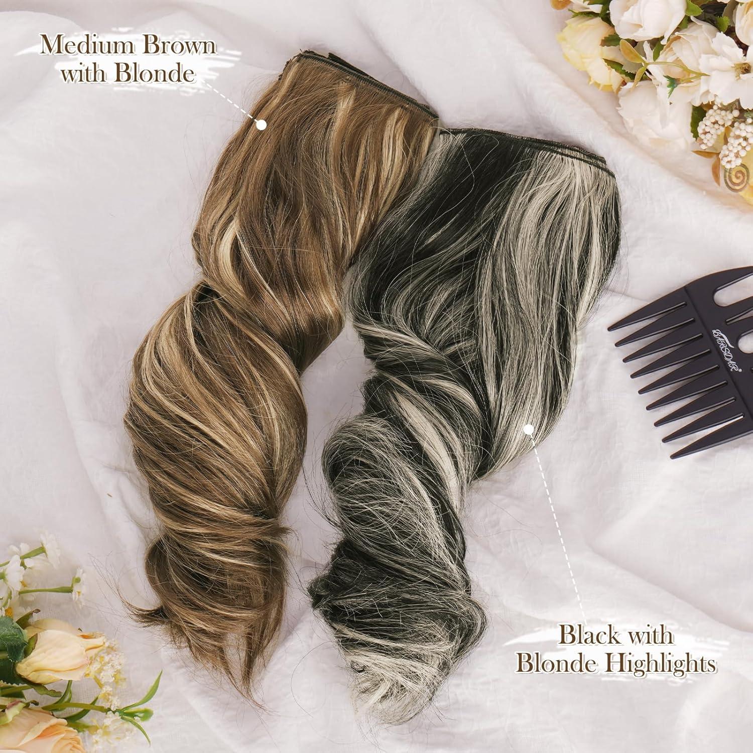 Clip in Haarverlängerungen 30cm Wellige Haarteile Schwarz Blond