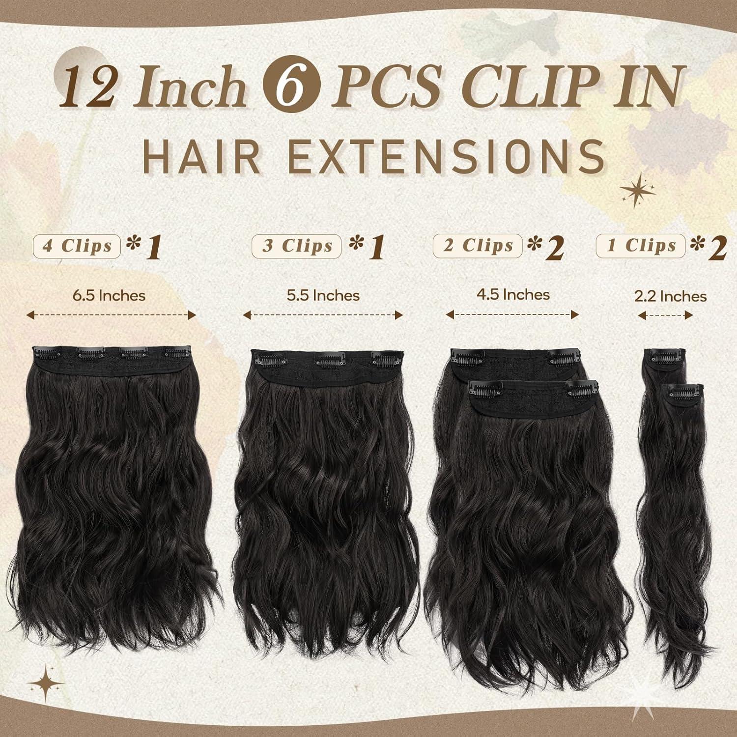 Clip in Haarverlängerungen Schwarz Braun 30cm Wellige