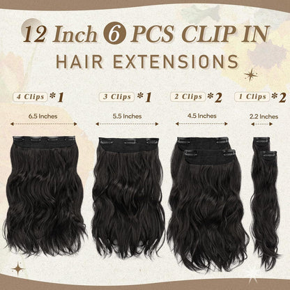 Clip in Haarverlängerungen Schwarz Braun 30cm Wellige