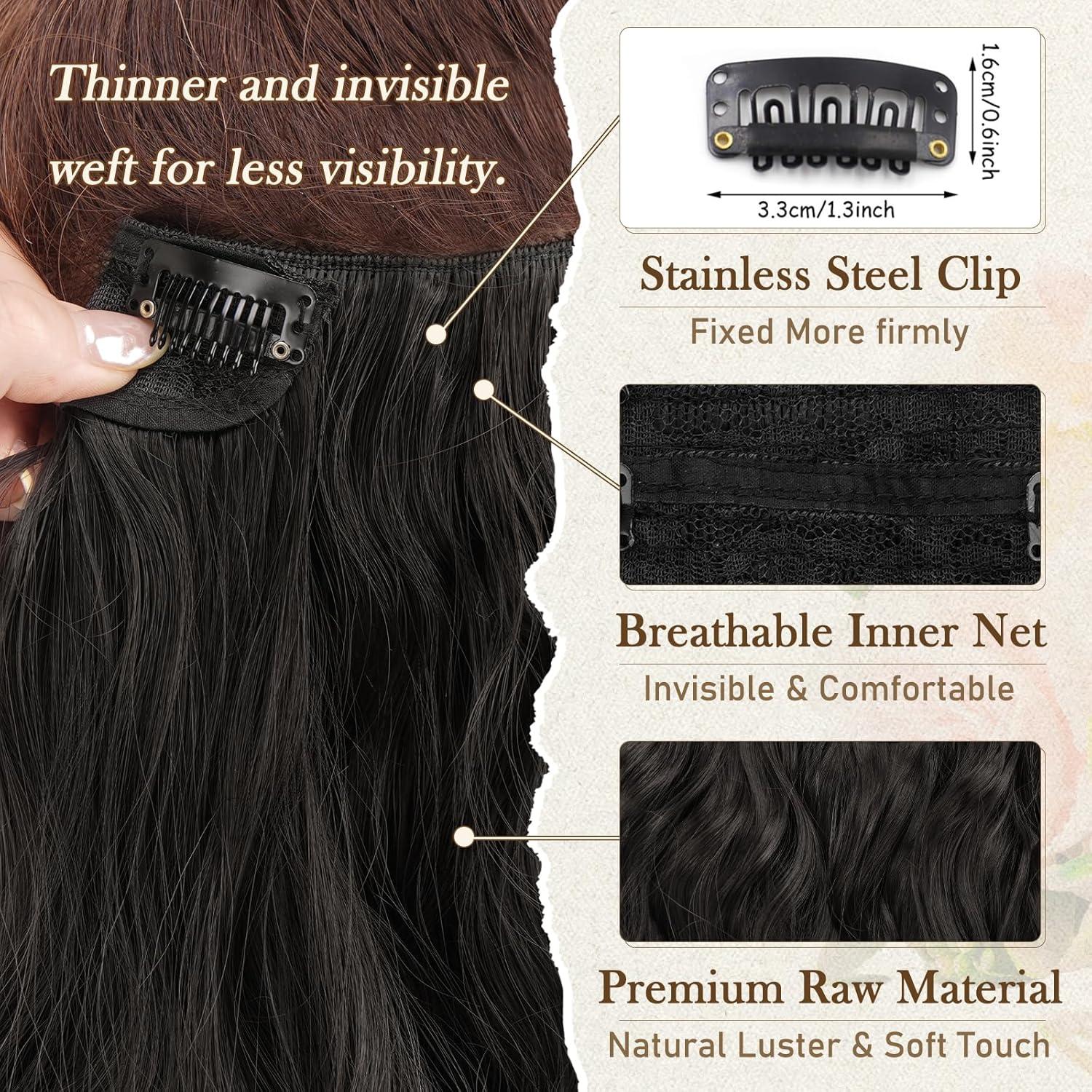 Clip in Haarverlängerungen Schwarz Braun 30cm Wellige Kurzes