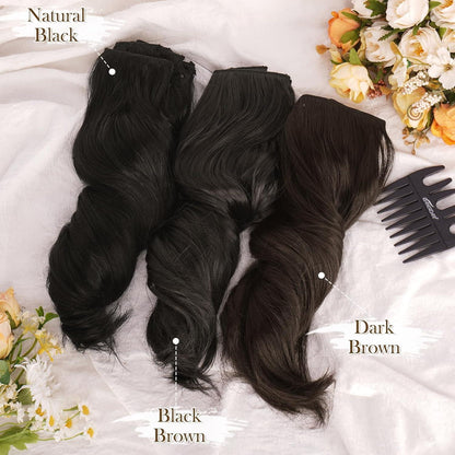 Clip in Haarverlängerungen Schwarz Braun 30cm Wellige Extensions 6PCs