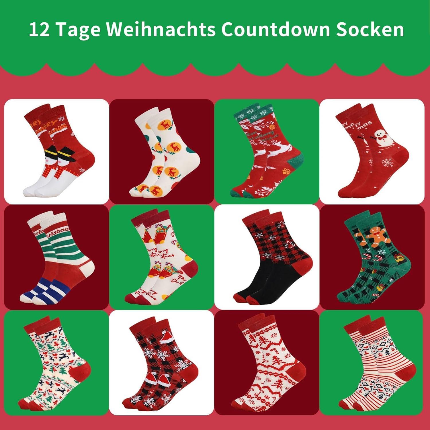 Weihnachtssocken 2024 Adventskalender 12 Tage Weihnachten Frauen