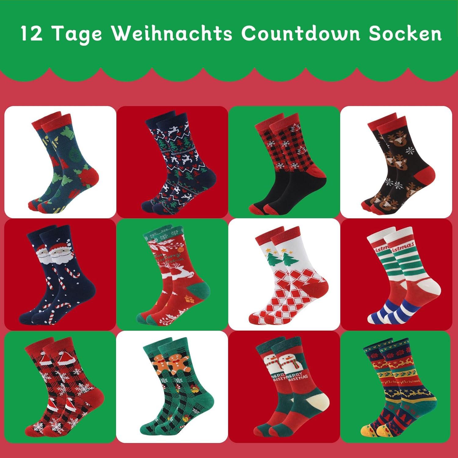 Weihnachtssocken 2024 Adventskalender 12 Tage Weihnachten Socken Set