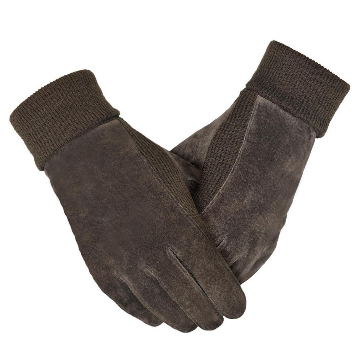 Damen Winterhandschuhe Wildleder mit Wollfleece-Futter Braun