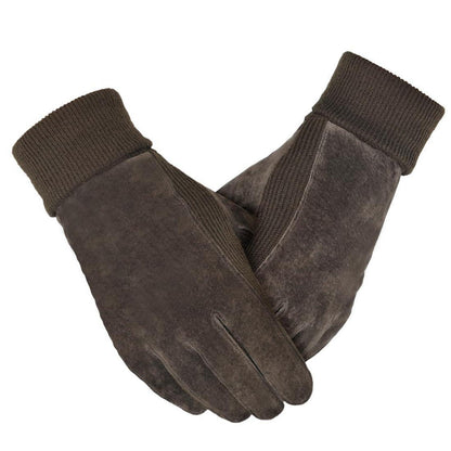 Damen Winterhandschuhe Wildleder mit Wollfleece-Futter Braun