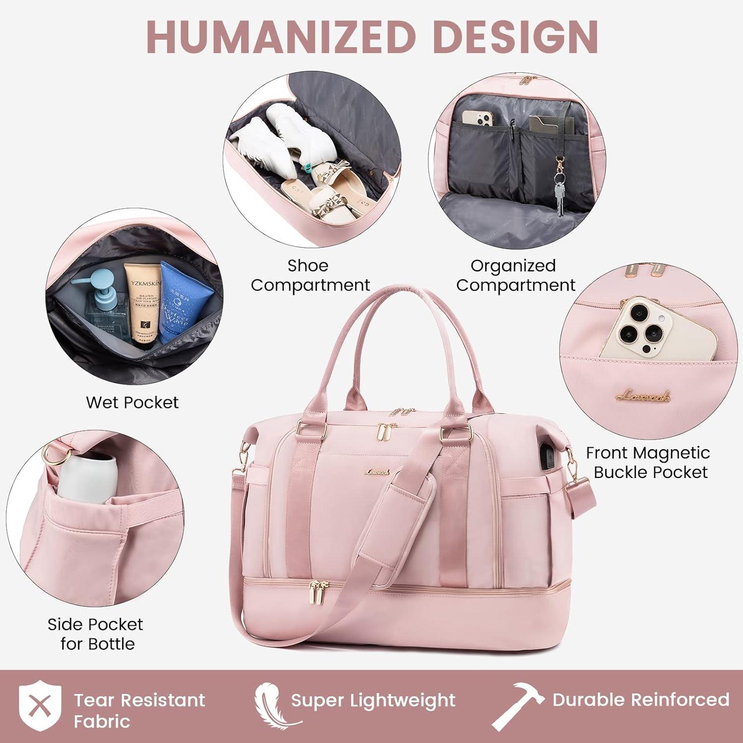 LOVEVOOK Kliniktasche Geburt Weekender Rosa mit Schuhfach