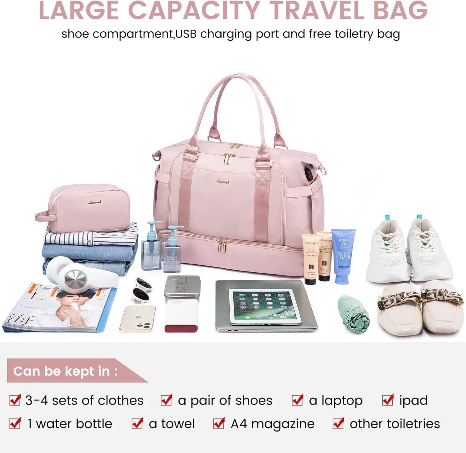 Weekender Kliniktasche Damen Sporttasche Reisetasche mit Nassfach - Rosa