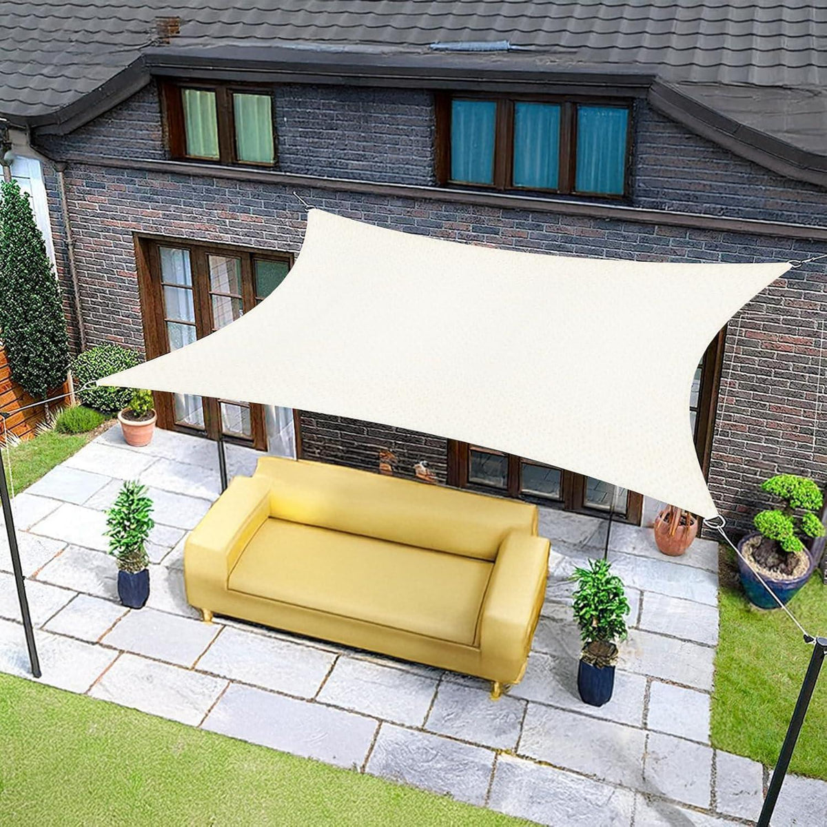 Wasserdichtes Sonnensegel 5x6m Creme mit 95% UV-Schutz