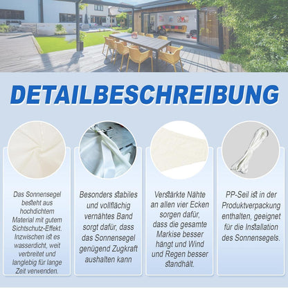 Wasserdichtes Sonnensegel 5x6m Creme mit 95% UV-Schutz