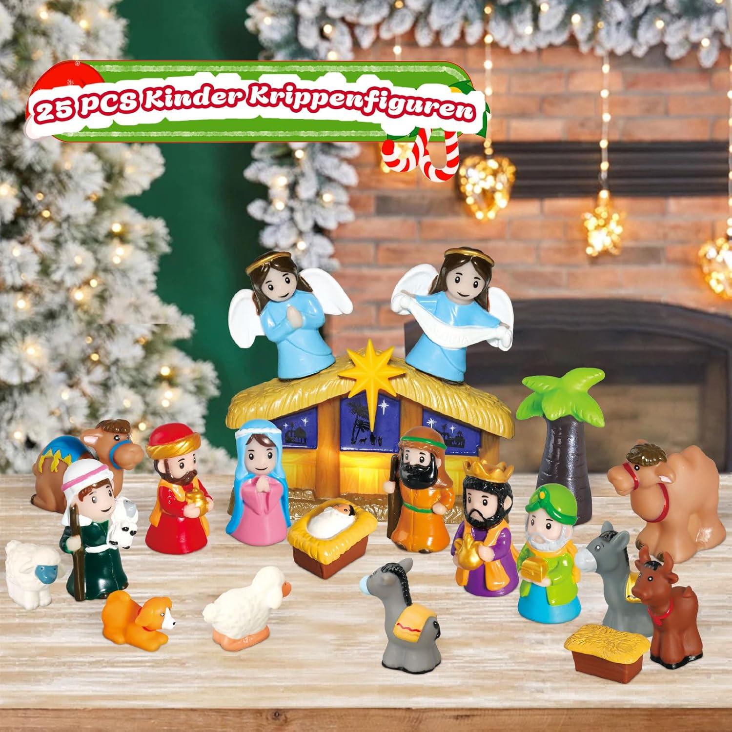 Adventskalender Krippe & Krippenfiguren Set Weihnachten Kinder
