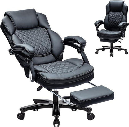 Bürostuhl KCREAM Ergonomisch mit Fußstütze 250kg Belastbarkeit Schwarz