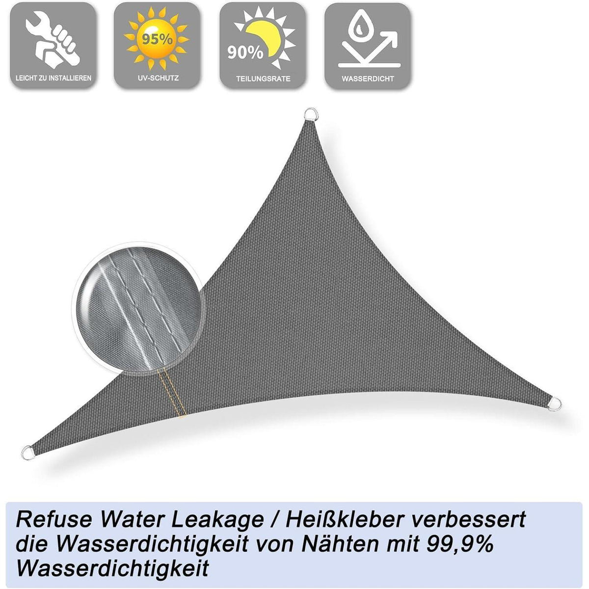 Wasserdichtes Sonnensegel Anthrazit 4x4m UV-Schutz 95%