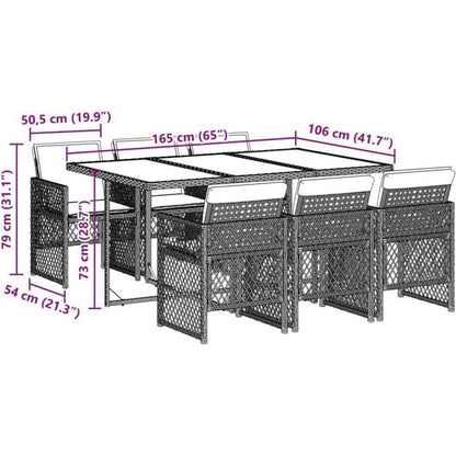 Garten Essgruppe 7-TLG. Poly Rattan mit Kissen & Glasplatte