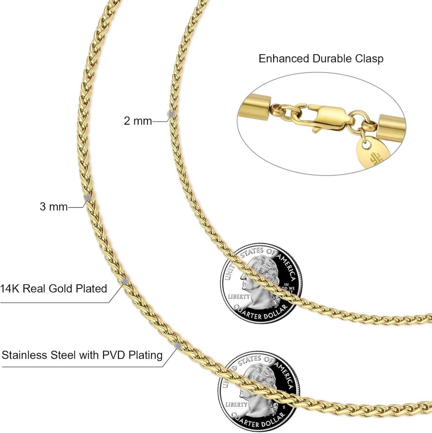 Goldkette Herren Silberkette 2,5/3/4mm Edelstahl Weizenkette 18K Gold beschichtet 55,9cm