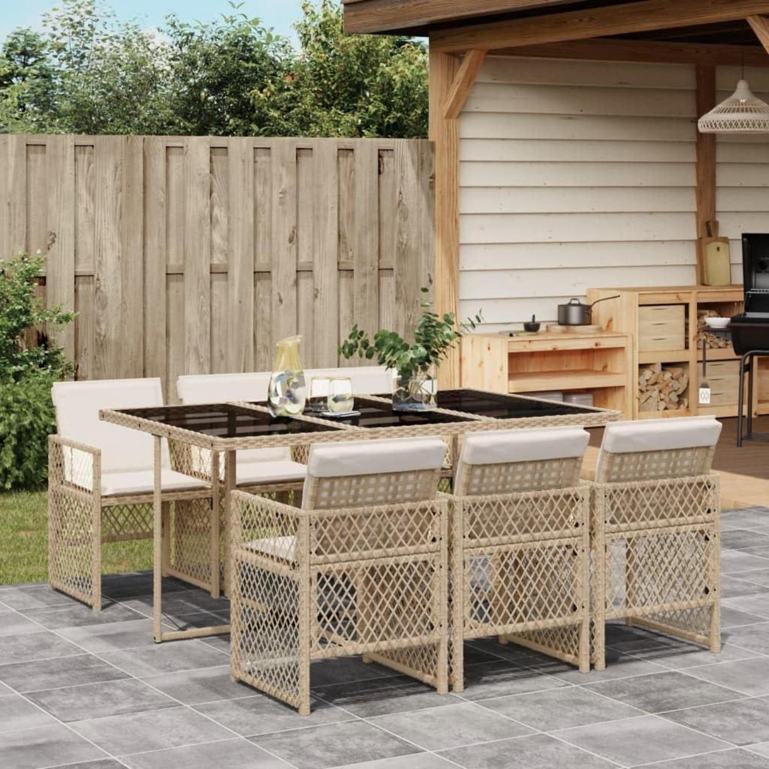 Garten Essgruppe 7-TLG. Poly Rattan Beige, Set mit