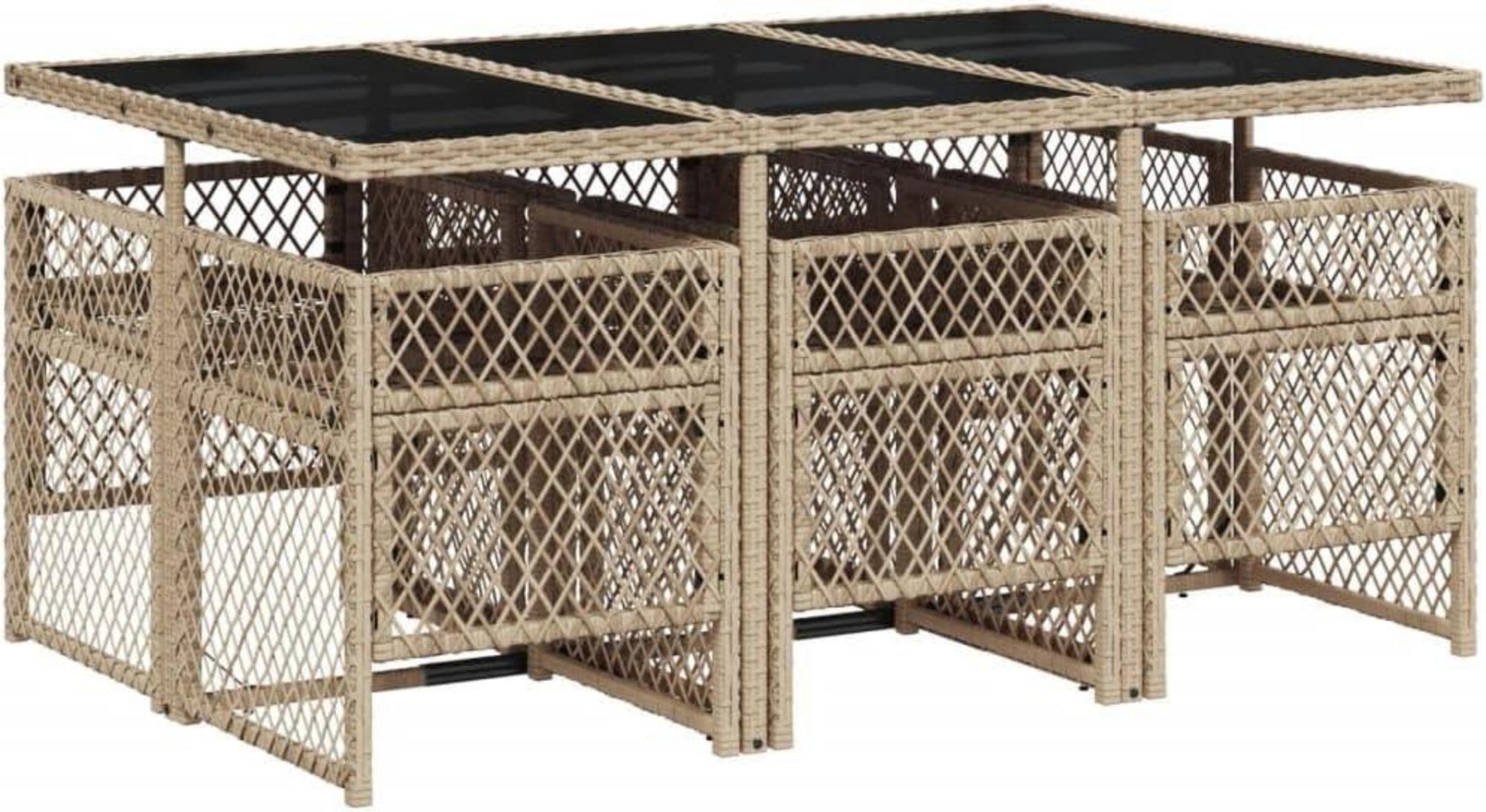 vidaXL Garten Essgruppe 7tlg. Beige Poly Rattan Kissen Tisch 6 Stühle