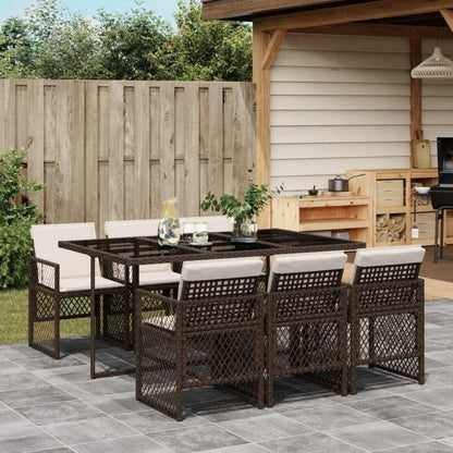 Garten Essgruppe 7-teilig mit Kissen, Poly Rattan Tisch & 6 Stühle