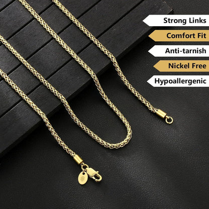 Goldkette Herren Edelstahl Weizenkette 3mm Gold beschichtet