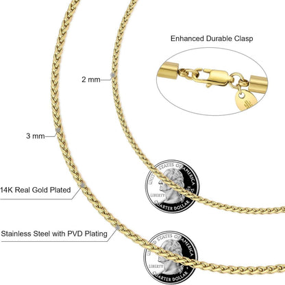 Goldkette Herren Silberkette 3mm Weizenkette Edelstahl 18K Gold beschichtet