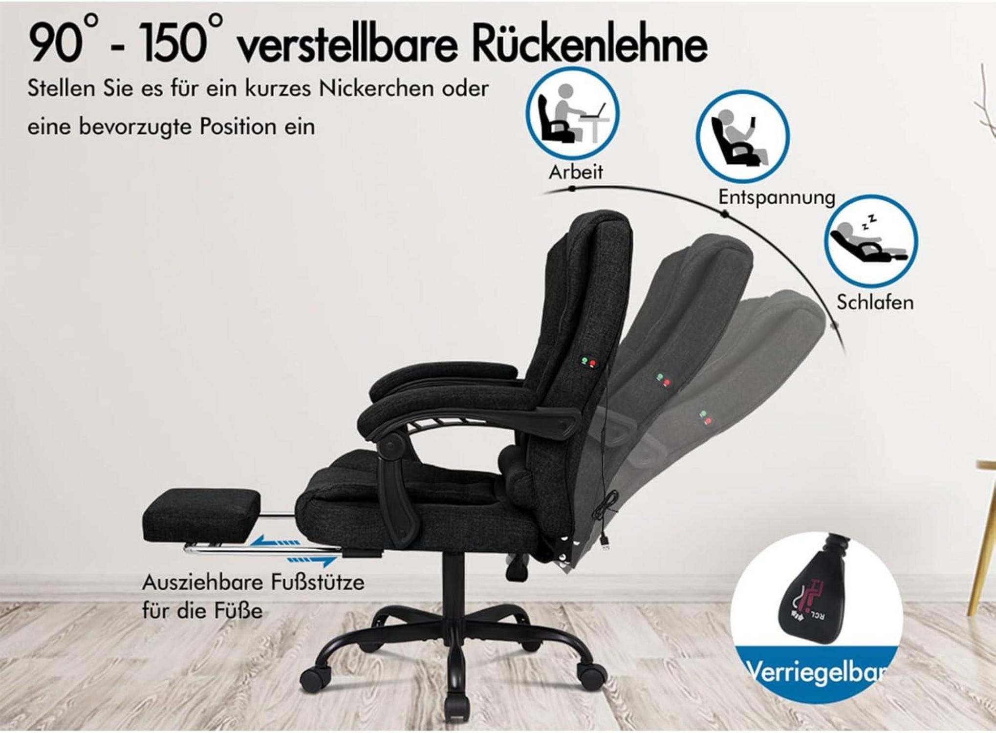 Ergonomischer Bürostuhl mit Massage und Fußstütze, Schwarz, max. 180 kg